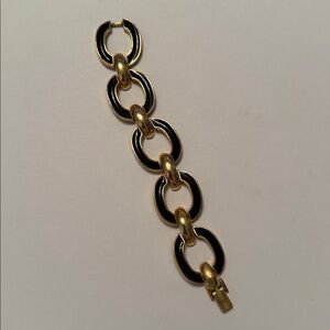 Vtg Goldtone & Black Enamel Chucky Kink Chain Bracelet